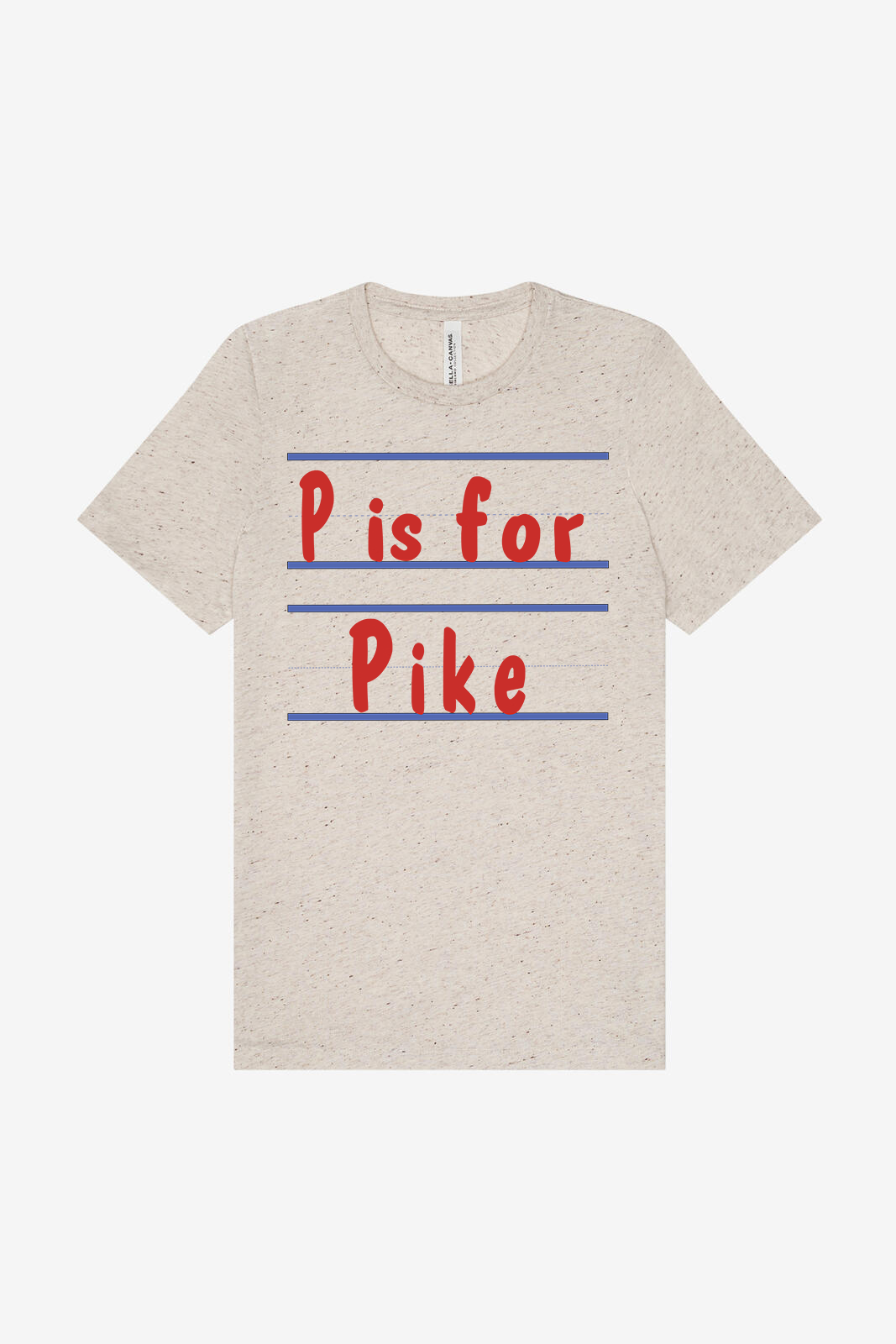 Personalized school spirit t-shirt featuring a custom school initial and name on primary handwriting lines. Boutique-style unisex graphic tee available in multiple schools and shirt colors for teachers, students, parents, and back-to-school.