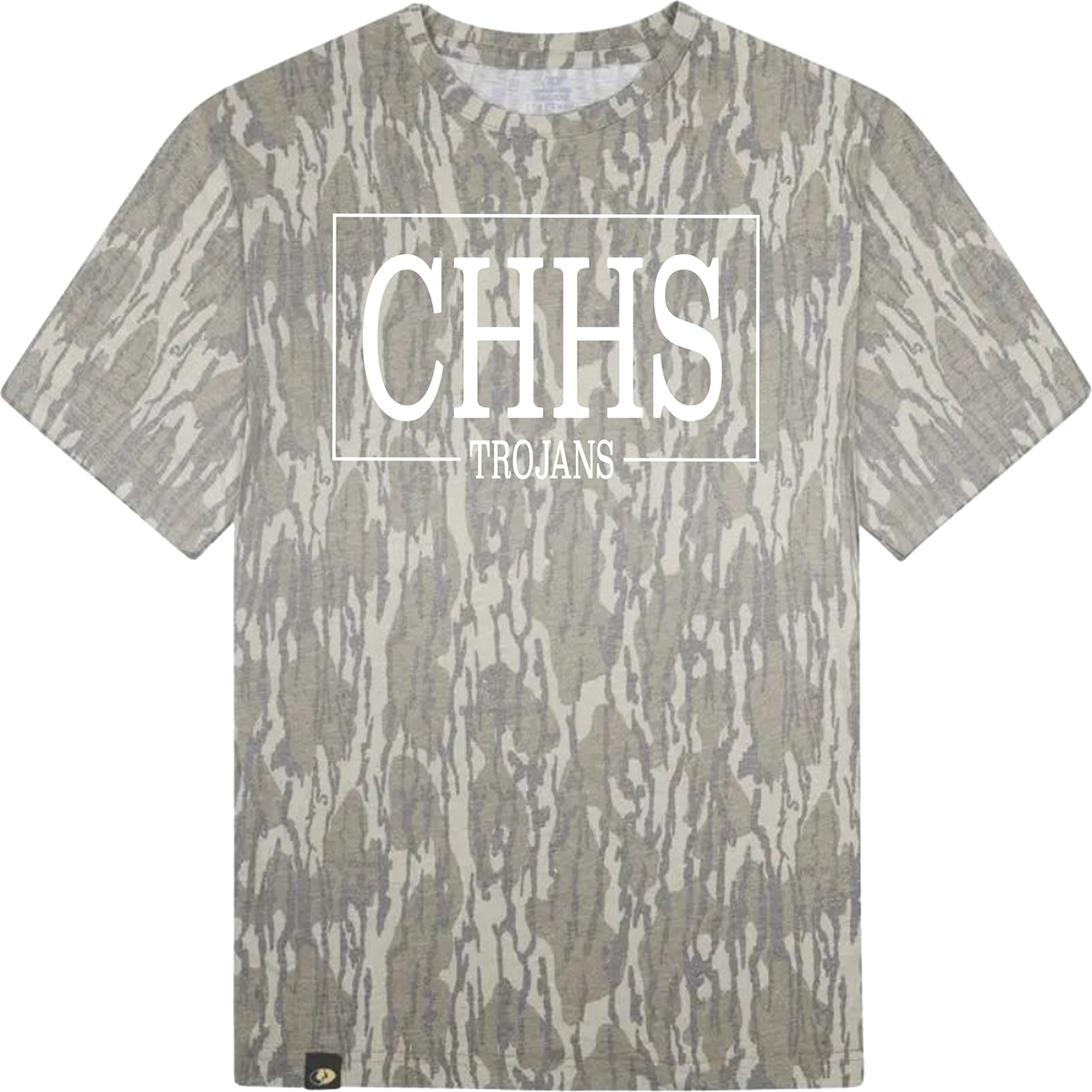 Camo t-shirt with CHHS Trojans text in white
