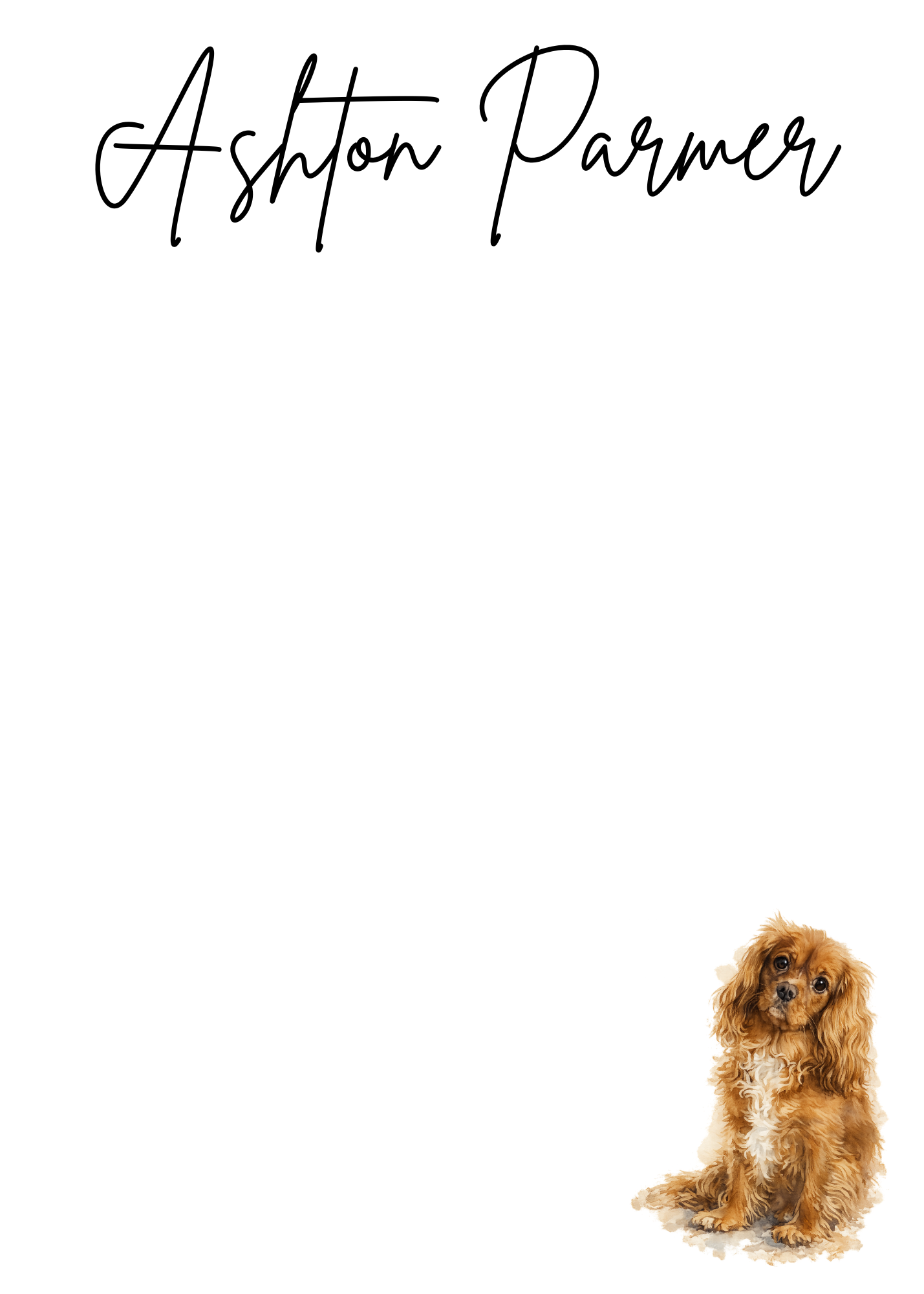 Small dog sitting on a white background with 'Ashton Parmer' (customizable) text above.