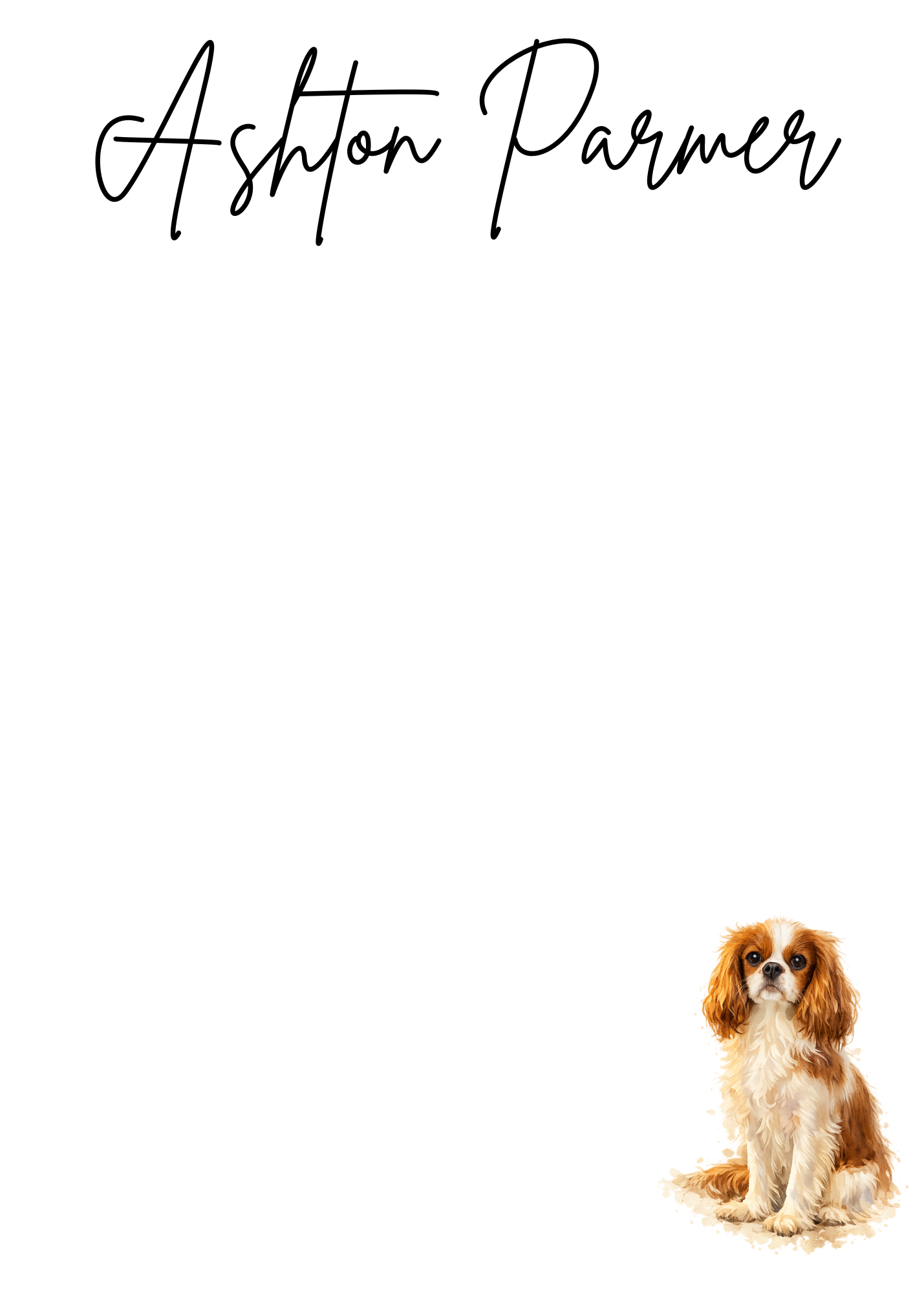 Dog sitting on a white background with 'Ashton Parmer' (customizable) text above.