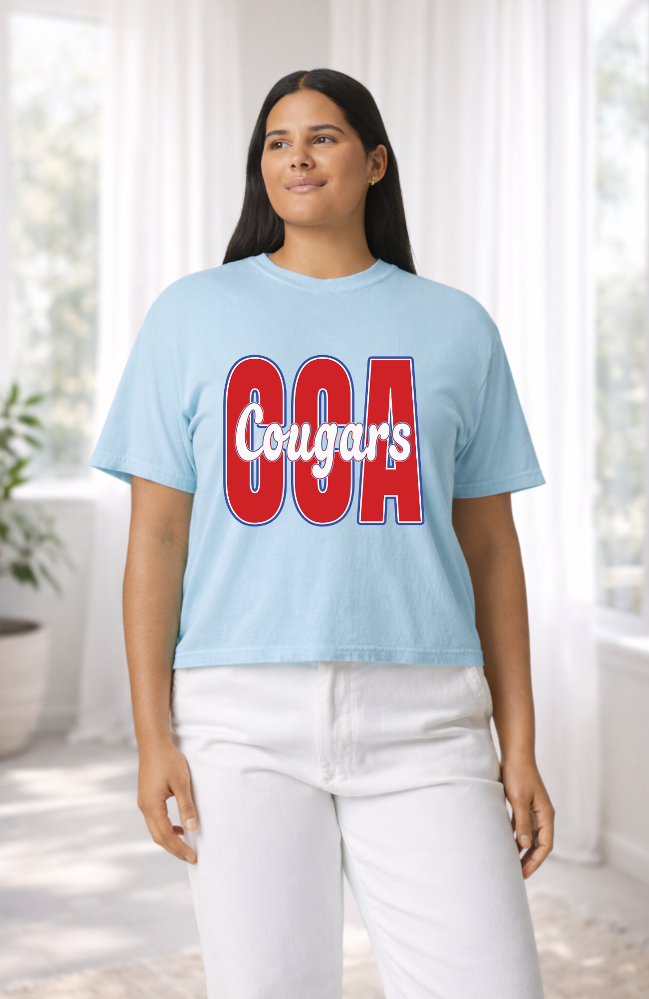 Custom team name t-shirt with bold block lettering and cursive script overlay, fully customizable for school or sports teams.