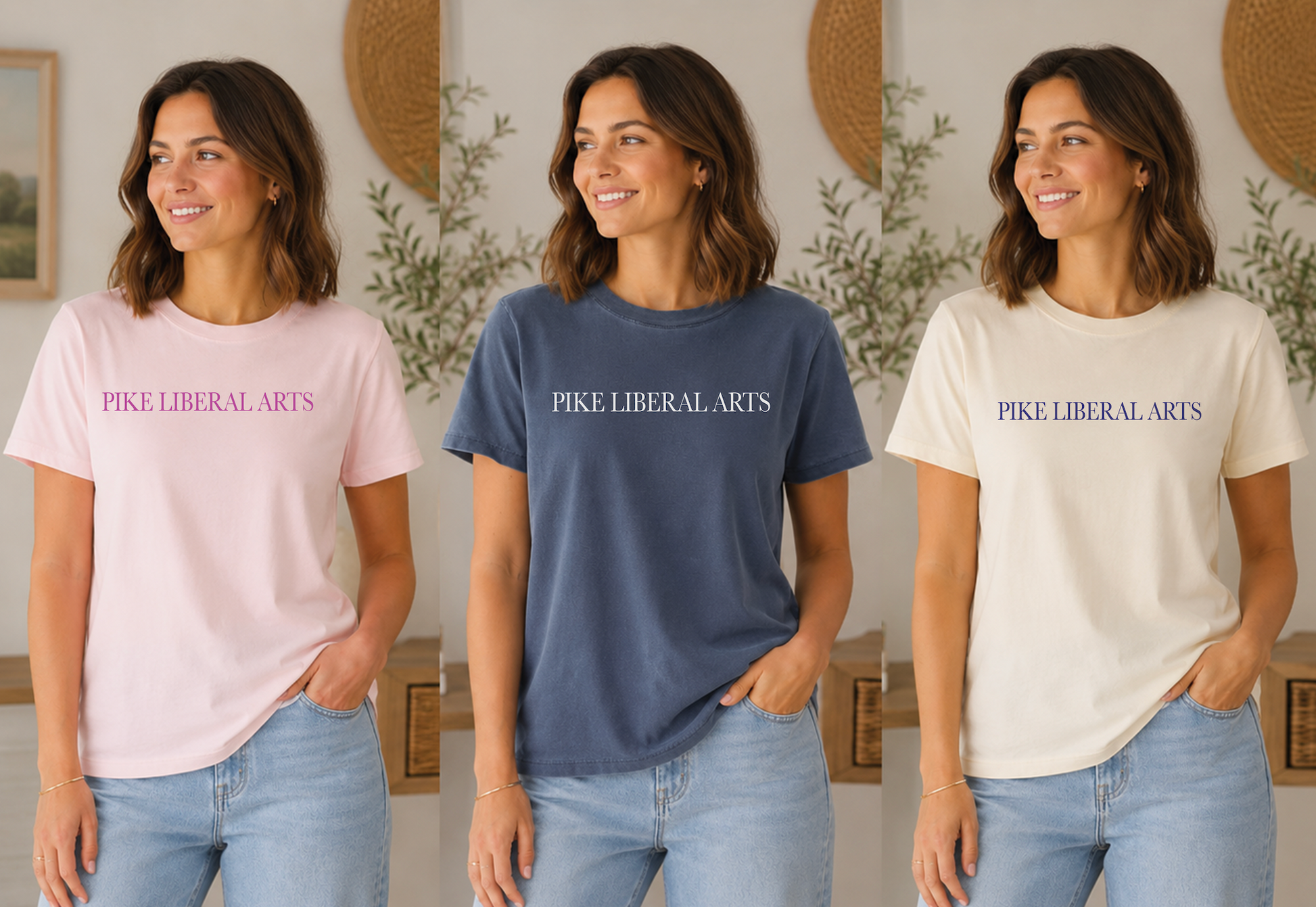 Minimalist custom school spirit t-shirt available in multiple shirt colors with a personalized school name design. Boutique-style unisex graphic tee for students, parents, teachers, and game day.