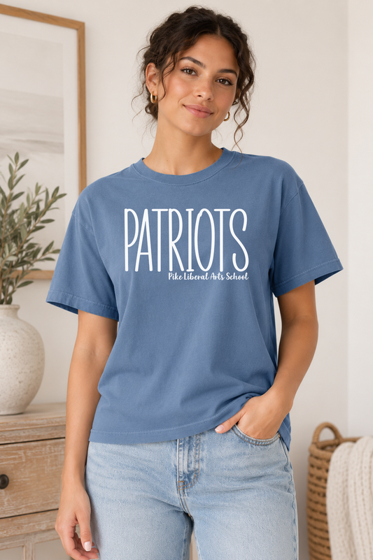 Boutique-style custom mascot spirit t-shirt featuring a personalized school mascot design on a premium unisex tee. Available in multiple school and shirt color options for students, parents, teachers, alumni, and game day.